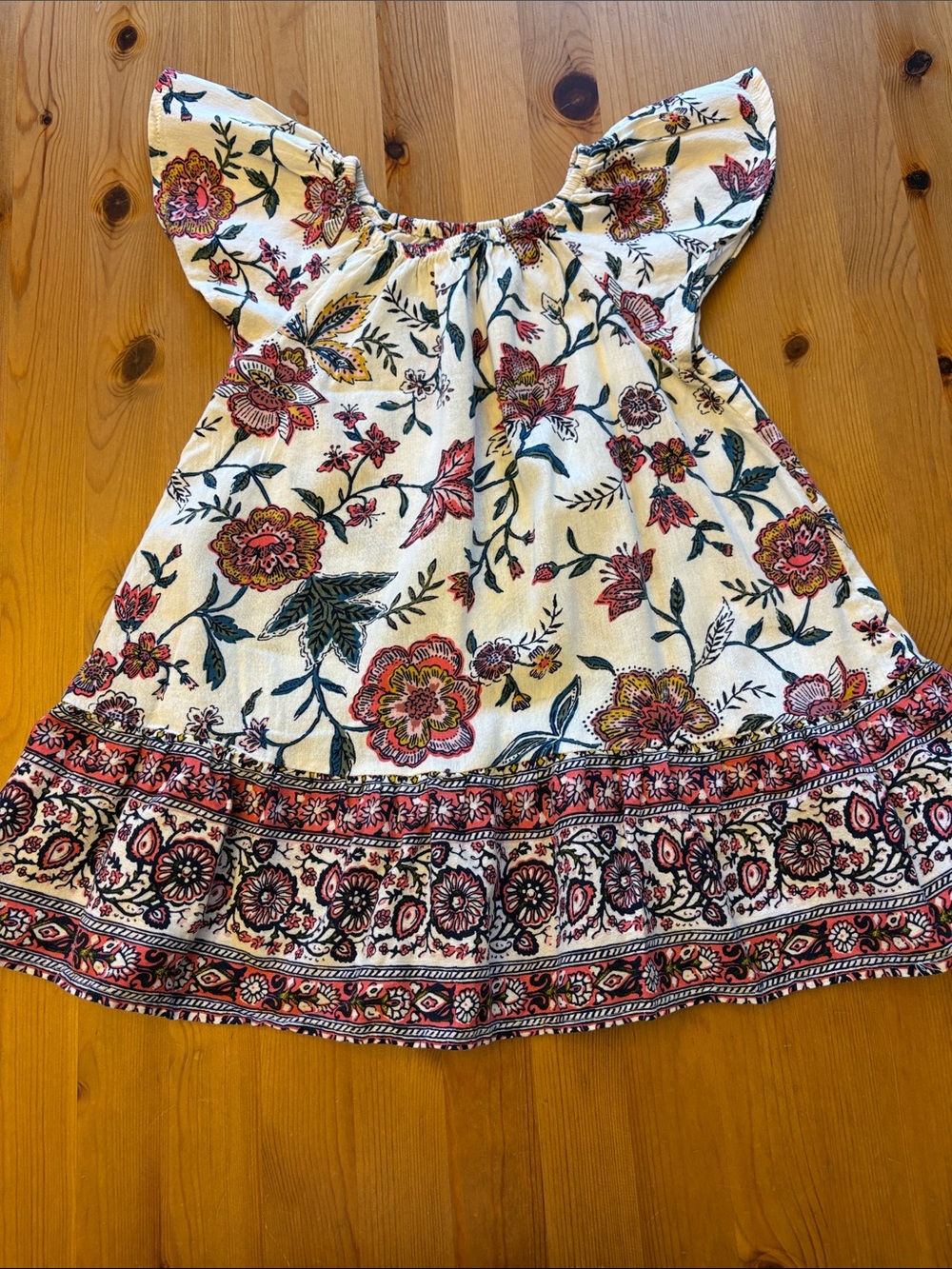 Old Navy Cream Dress with Pink & Green Floral Print
